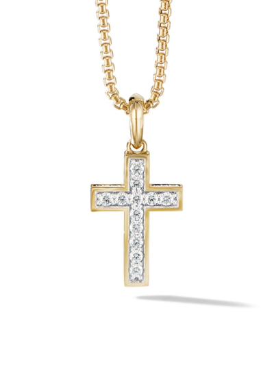 David Yurman Men's Streamline Cross Pendant In 18k Yellow Gold In Diamond