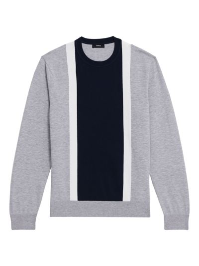 Theory Men's Intarsia Sweater In Light Bilen In Light Gray Heather Multi