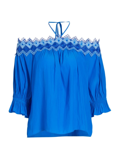 Ramy Brook Women's Laney Embroidered Off-the-shoulder Blouse In Marrakech Blue