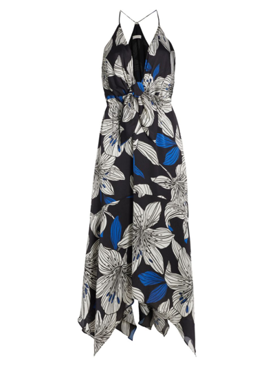 Ramy Brook Estrella V-neck Midi Dress In Black Lily Print