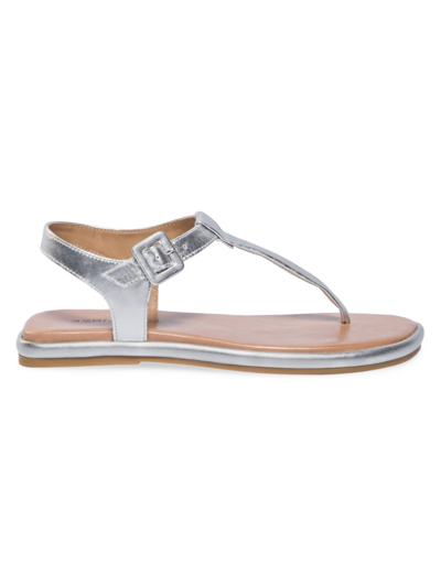 Bernardo Metallic Leather Thong Ankle-strap Sandals In Silver Glove Leat