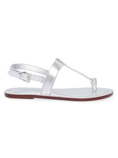 Bernardo Metallic T-strap Slingback Sandals In Silver Antique Ca