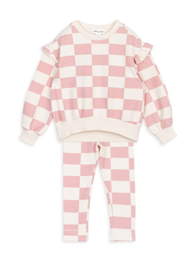 Miles The Label Girls' Checkerboard Print Sweatshirt & Leggings Set - Baby In Lt Pink