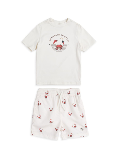 Miles The Label Kids' Little Boy's & Boy's Crabtain 'n Crew Graphic T-shirt & Swim Shorts Set In Beige