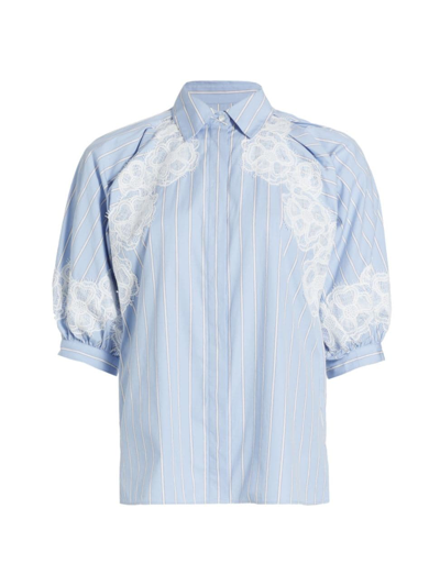 3.1 Phillip Lim / フィリップ リム Women's Lace-embellished Cotton Shirt In Oxford Blue Multi