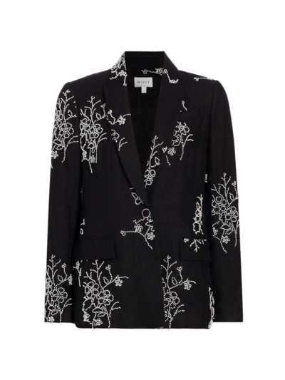 Milly Alexa Beaded Embroidered Blazer In Black