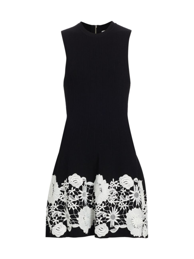 Milly Lace Trim Sleeveless Knit Minidress In Black Ecru | ModeSens