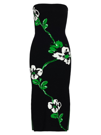 Milly Women's Floral Jacquard Strapless Midi-dress In Black Multi