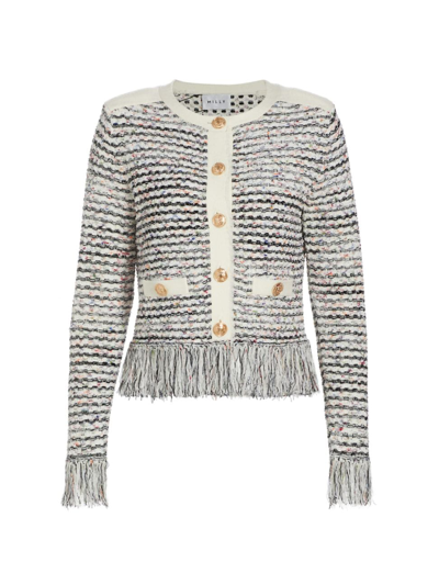 Milly Women's Tweed Fringe-trim Jacket In Ecru Multi