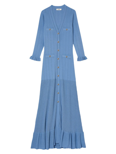 Sandro Women's Long Knitted Dress In Blue