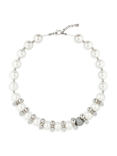 Givenchy Women's 4g Pearl Necklace With Crystals In White Silver