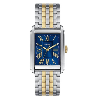 Fossil Men's Carraway Three-hand Two-tone Stainless Steel Watch, 30mm In Two Tone  / Blue / Gold Tone
