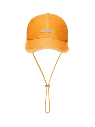 Jacquemus Men's Fringe Denim Baseball Cap In Dark Orange