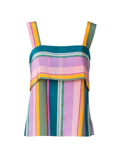 Akris Punto Crepe De Chine Silk Stripe Top In Mauve Multicolor