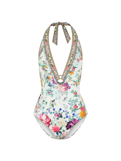 Camilla Plumes & Parterres Halter One-piece Swimsuit In Plumes And Parterres