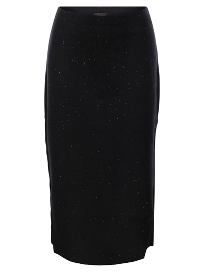 FABIANA FILIPPI COTTON AND LINEN PENCIL SKIRT WITH MICRO SEQUINS