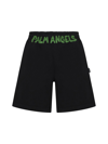 Palm Angels Logo-printed Elasticated Waist Track Shorts In Black Green Fl