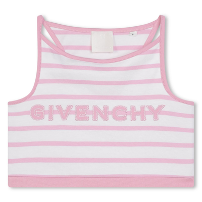 Givenchy Kids' Logo-embroidered Striped Cropped Top In White