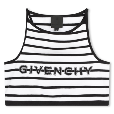 Givenchy Kids' Logo-embroidered Striped Cropped Top In White