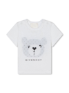 GIVENCHY WHITE T-SHIRT, SHORTS AND BANDANA SET WITH TEDDY BEAR PRINT IN COTTON BABY