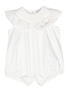 MONNALISA WHITE ROMPER WITH LOGO LETTERING DETAIL AND RUCHES IN COTTON GIRL