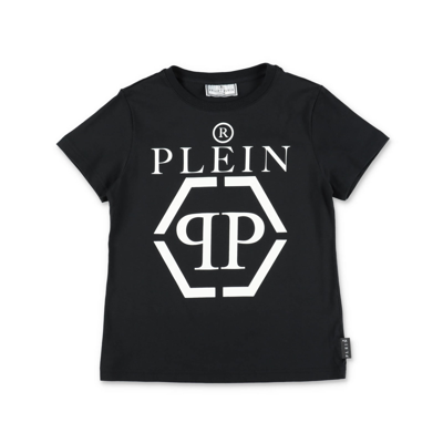 Philipp Plein Junior Kids' Philipp Plein T-shirt Nera Skull In Jersey Di Cotone Bambino In Nero