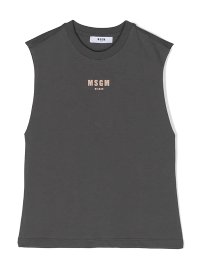 Msgm Kids' Canotta Con Logo In Gray