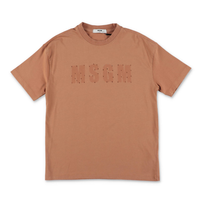 Msgm Kids'  T-shirt Beige In Jersey Di Cotone Bambino