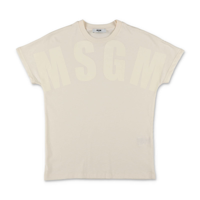 Msgm Kids'  T-shirt Crema In Jersey Di Cotone Bambino In Bianco