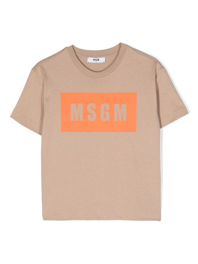 Msgm Kids'  T-shirt Beige In Jersey Di Cotone Bambino In Verde