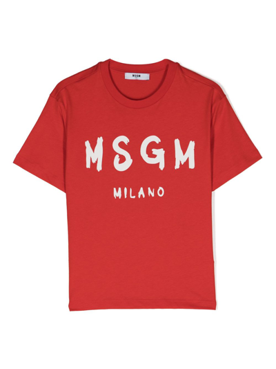 Msgm Kids'  T-shirt Crema In Jersey Di Cotone Bambino In Beige
