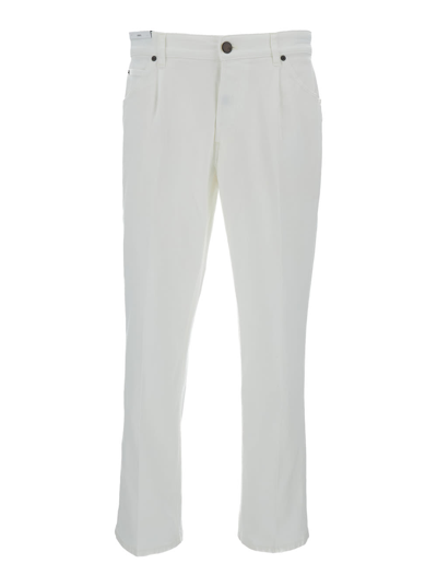 Pt01 White Tapered Leg Jeans In Cotton Blend Man