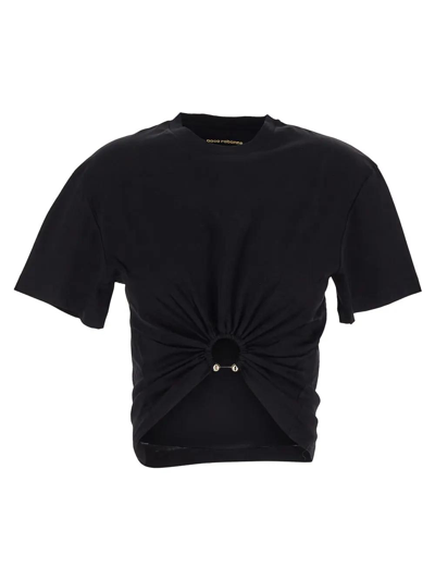Rabanne Cotton Cropped T-shirt In Nero