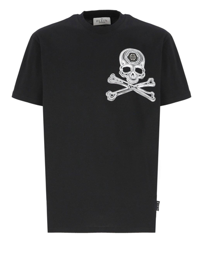 Philipp Plein Skull Bone Printed Crewneck T-shirt In Nero