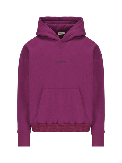 Saint Laurent Cotton Sweatshirt With Hood And Kangaroo Pocket In Fuchsia