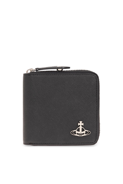 Vivienne Westwood Grained Rectangular Wallets With Silver-tone Hardware In Black
