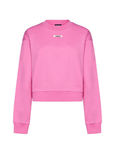 Jacquemus Logo Patch Cropped Sweatshirt In Pink