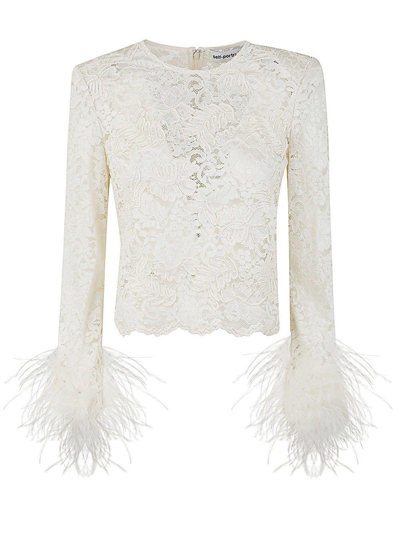 Self-portrait Lace-detailed Long-sleeved Top In Cream