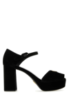 Prada Suede Block Heel Sandals With Open Toe In Black