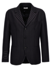 Off-white Pinstripe Pattern Wool Blend Blazer In Blue