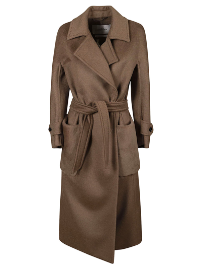 Max Mara Magia Belted Cashmere Coat In Marrone