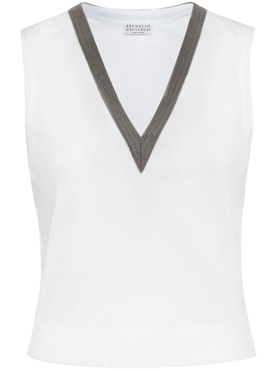 Brunello Cucinelli Monili-chain Cotton Tank Top In White