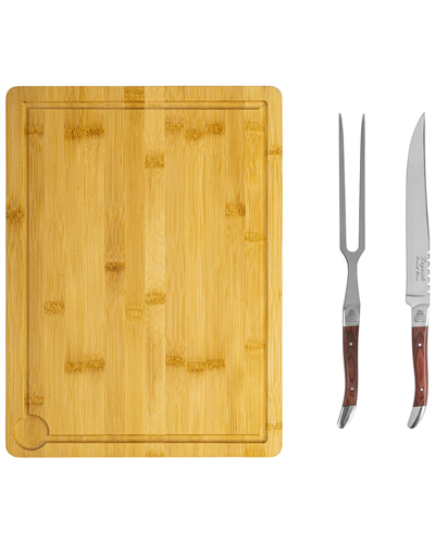 French Home Laguiole Pakkawood Carving Set With Wood Cutting Board In Yellow