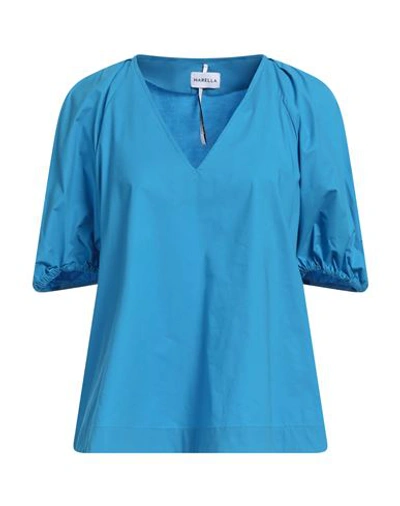 Marella Woman Top Azure Size 10 Cotton, Elastane In Blue