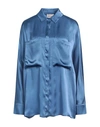 SEMICOUTURE SEMICOUTURE WOMAN SHIRT PASTEL BLUE SIZE 6 ACETATE, SILK