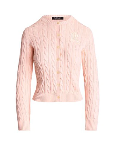 Lauren Ralph Lauren Cable-knit Cotton Cardigan Woman Cardigan Light Pink Size Xl Cotton