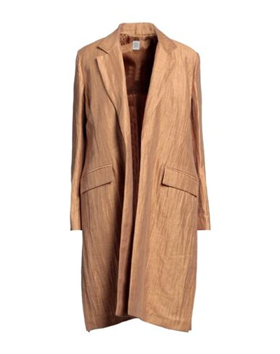 Eleventy Woman Overcoat & Trench Coat Camel Size 4 Linen, Polyamide In Beige