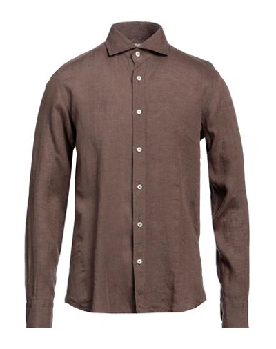 Bastoncino Man Shirt Brown Size 15 ½ Linen