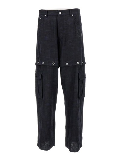 Off-white 90slogo Linen But Cargo Pant In Blu