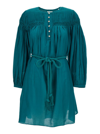 ISABEL MARANT ÉTOILE GREEN 'ADELIANI' BELTED MINI DRESS IN COTTON BLEND WOMAN